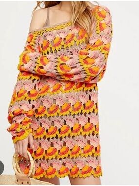 Free People Little Fan Striped Crochet knit dress